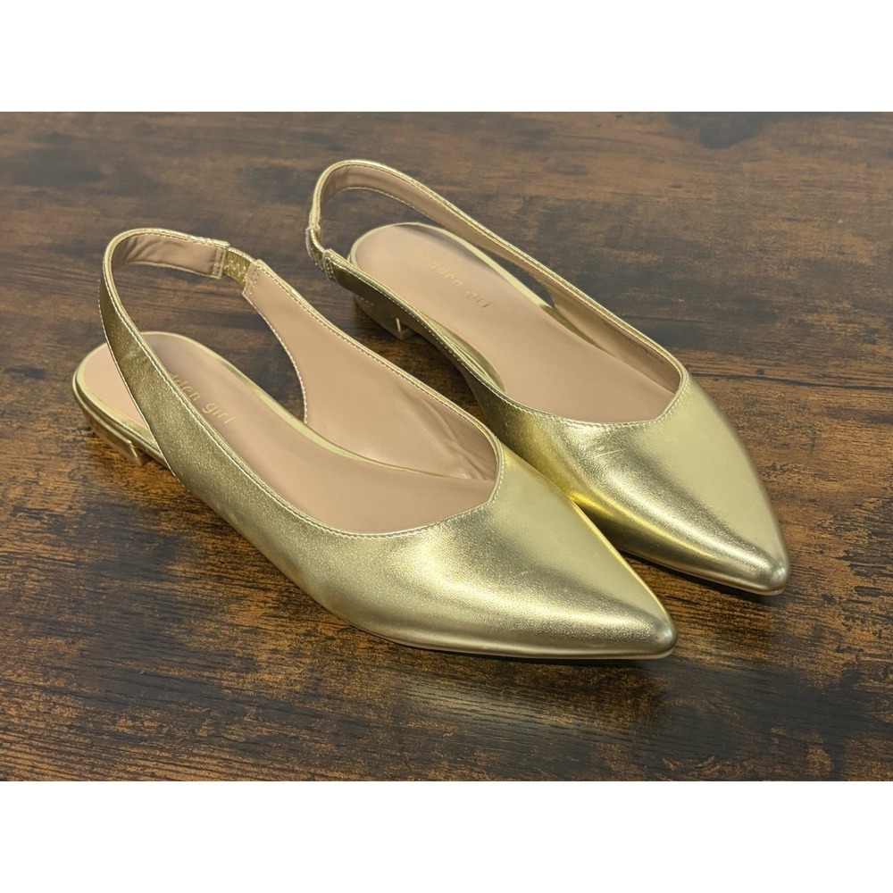 Madden Girl Flats Size 9 Devin SlingBack Golden Metallic Shoes Dress Party Shoes